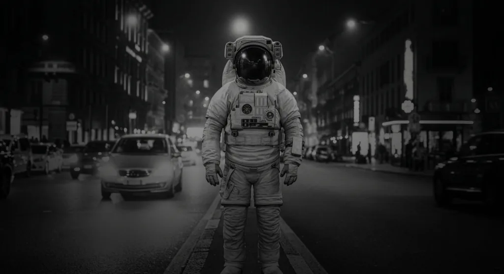 Astronaut standing in the street